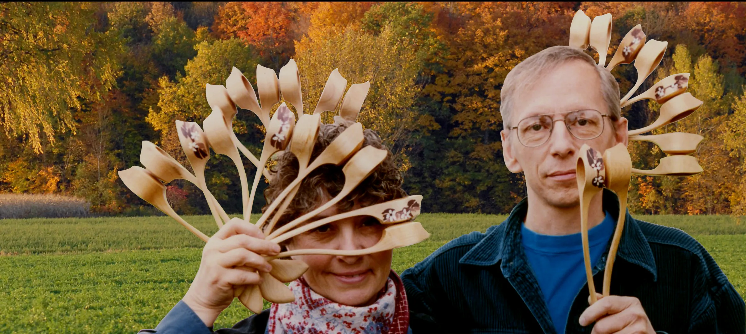 Denise Caron et Louis-Georges L'Écuyer avec des cuillères musicales